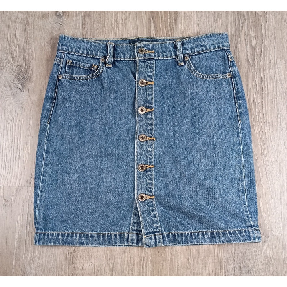 Lucky Brand Womens Full Button Front Jean‎ Denim Skirt 6/28 Cowgirl Country